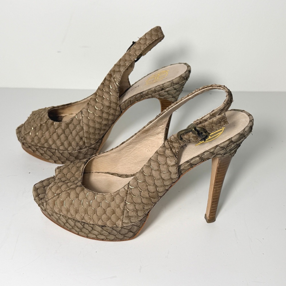 House of Harlow 1960 Nadya Platform Heels Womens Size 9 Brown Snakeskin Leather